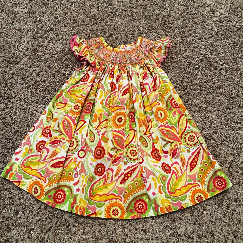 DelaneyYellow and Orange Smocked Ruffled Sundress